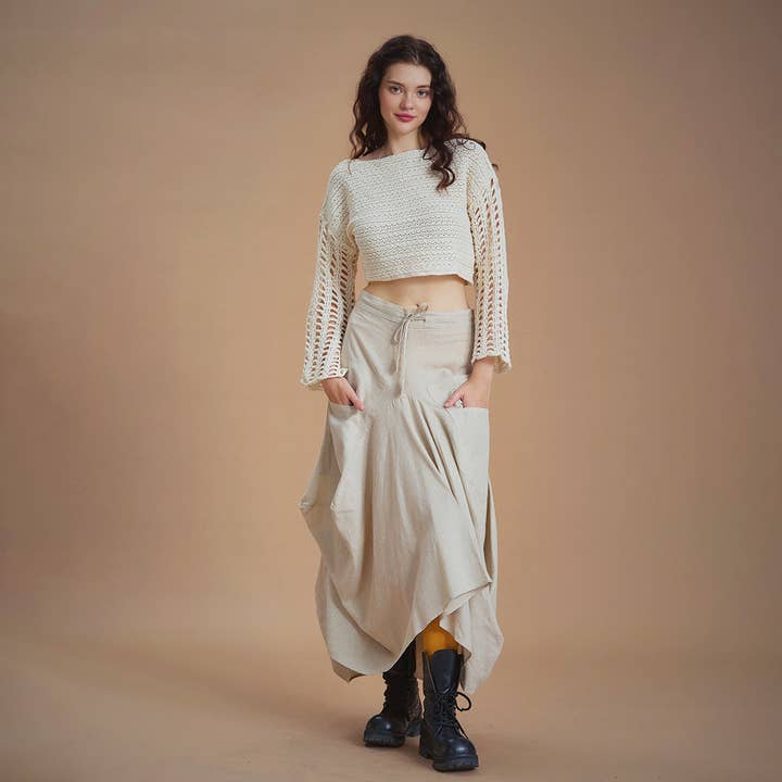 Asymmetrical Hem Detail Hippie Style Cotton Long Skirt