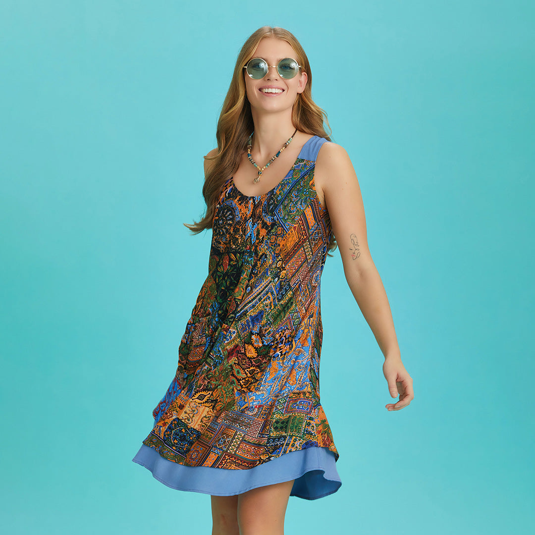 Green Print Front Pocket Detail Sundress