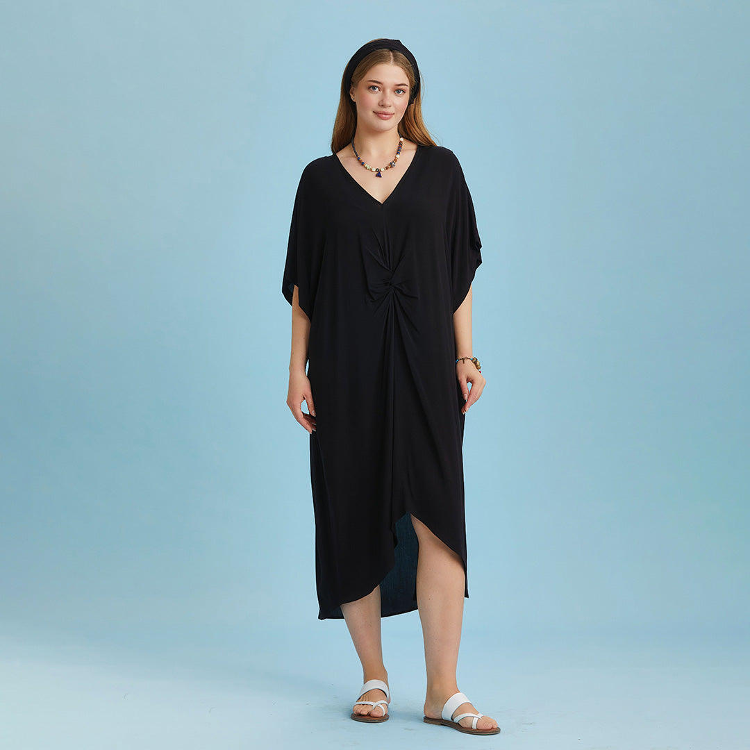 Twist Front Loose Black Bat Wing Plus Size Dress