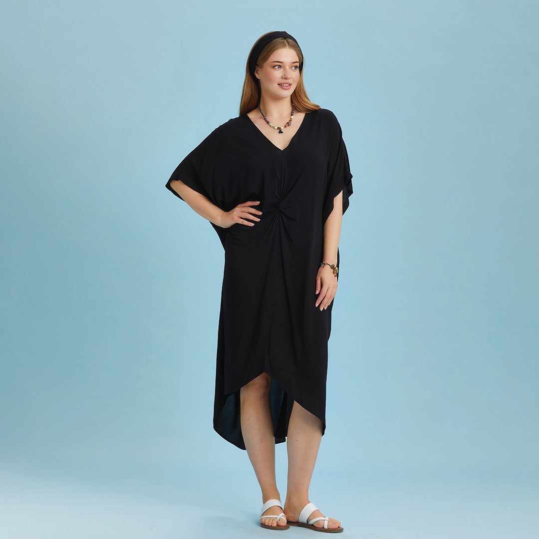 Twist Front Loose Black Bat Wing Plus Size Dress