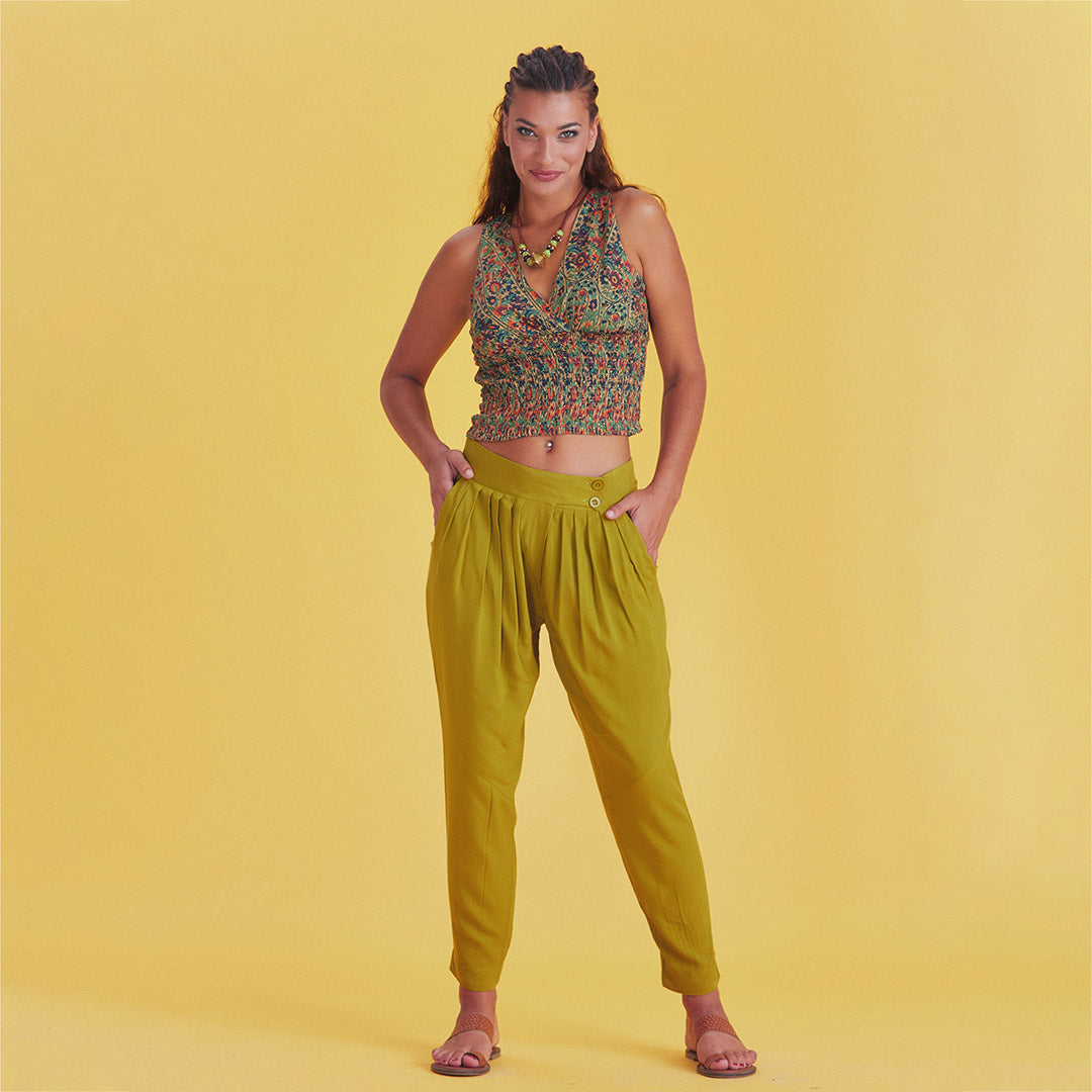 Boho Casual Drop Crotch Olive Pleated Pants