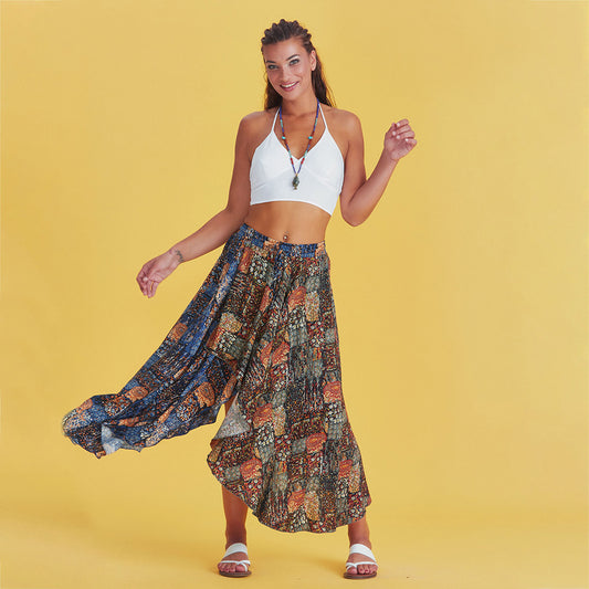 Ethnic Patterned Bohemian Double Layer Skirt