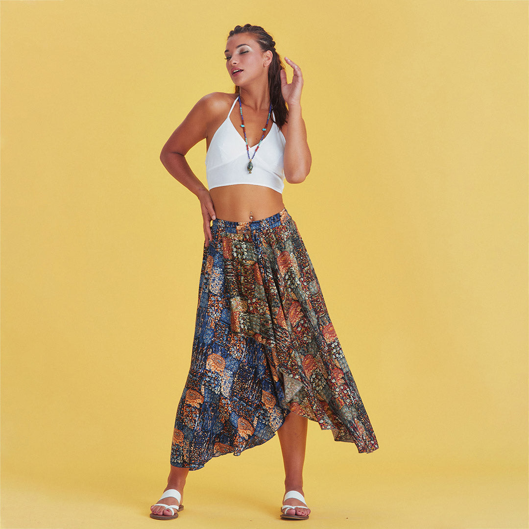 Ethnic Patterned Bohemian Double Layer Skirt