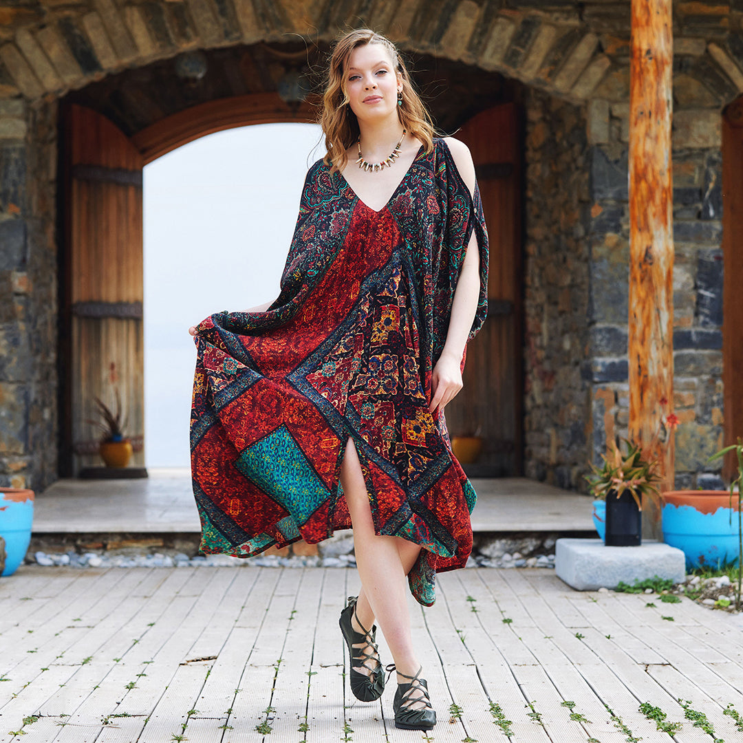 Black Patterned Low Back Bohemian Summer Dress